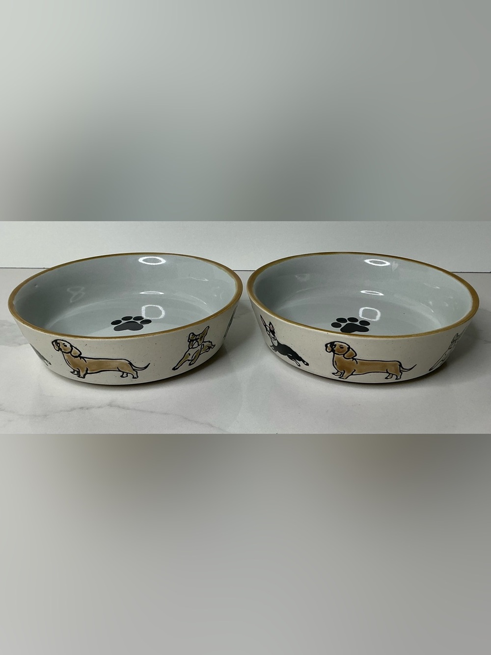 2 Dog Bowl Food Dish Charleston Dog Breed Repeat Ceramic 4.9” NEW